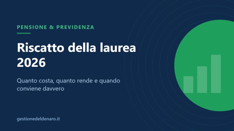 Copertina Riscatto della laurea 2026: illustrazione flat blu navy e verde con grafico a barre crescente