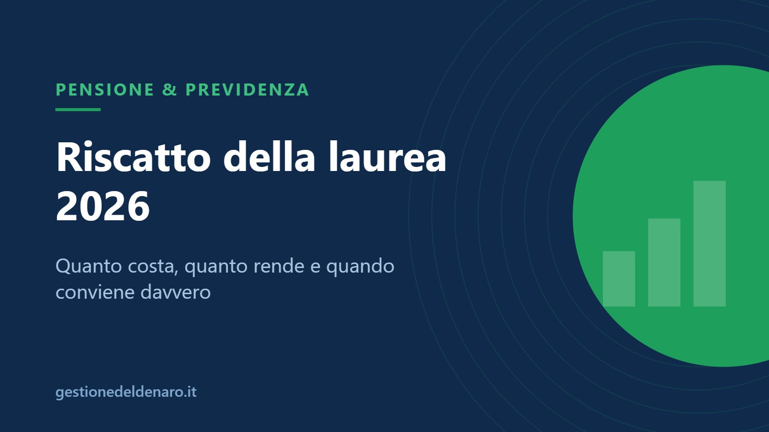 Copertina Riscatto della laurea 2026: illustrazione flat blu navy e verde con grafico a barre crescente